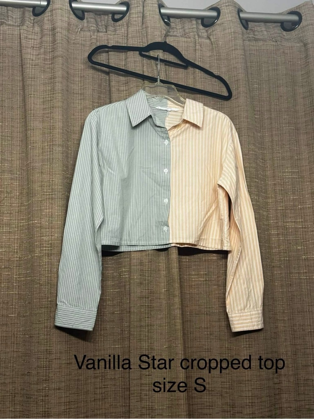 Vanilla Star Two-Tone Striped Cropped Shirt in Mint & Peach
